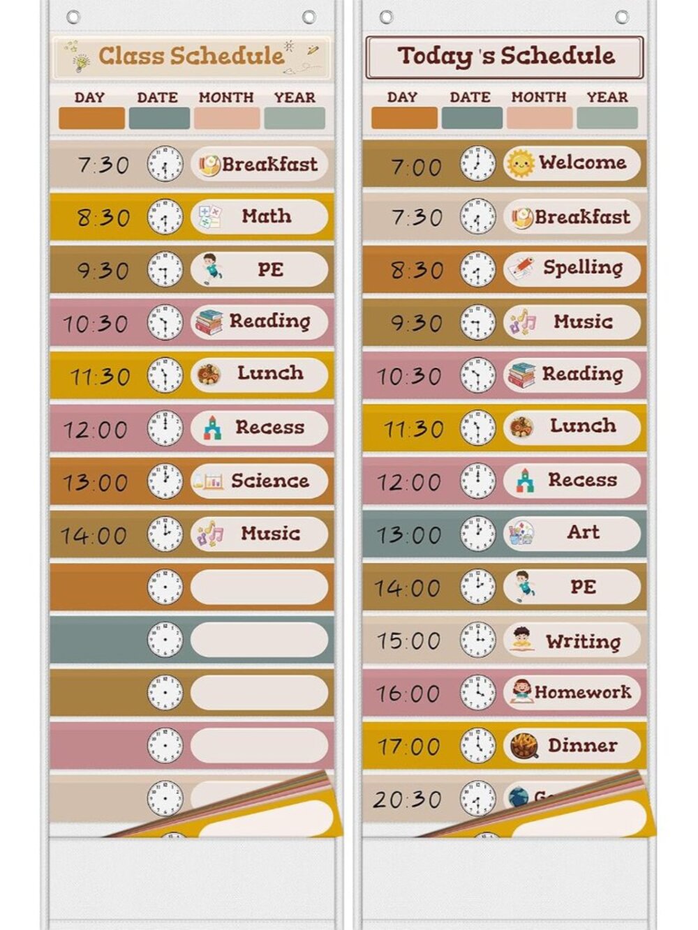 15+1 Pockets with 24 Double Sided Cards, Visual Classroom Schedule Pocket Chart,